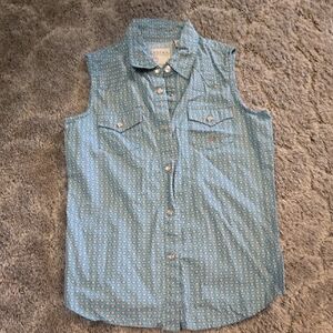 Girls Roper Light Blue Sleeveless Button-Up Shirt